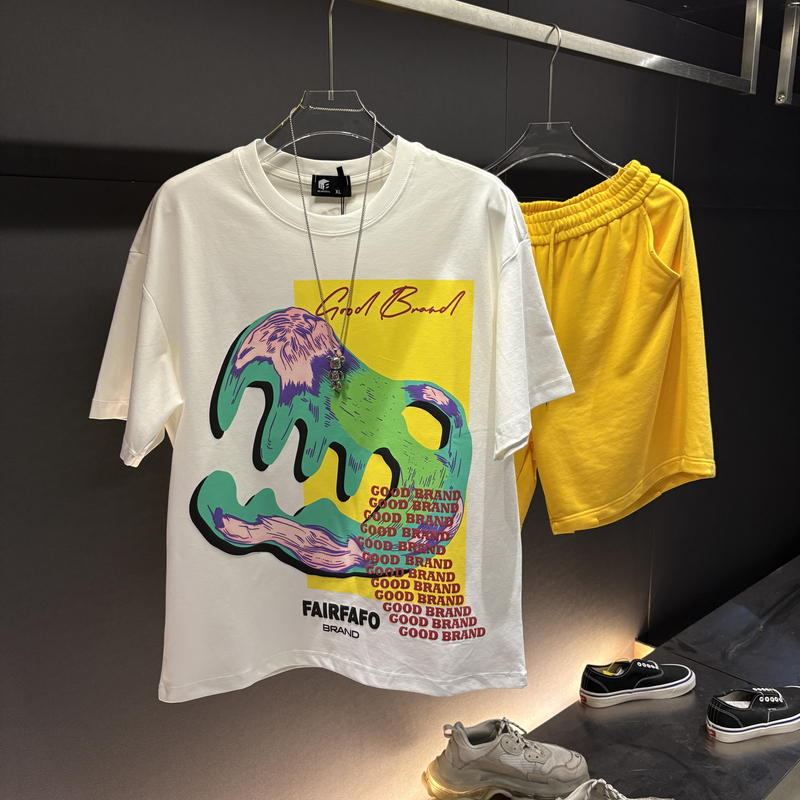 重磅潮牌恐龙印花美式短袖男T恤夏季宽松情侣上衣潮男