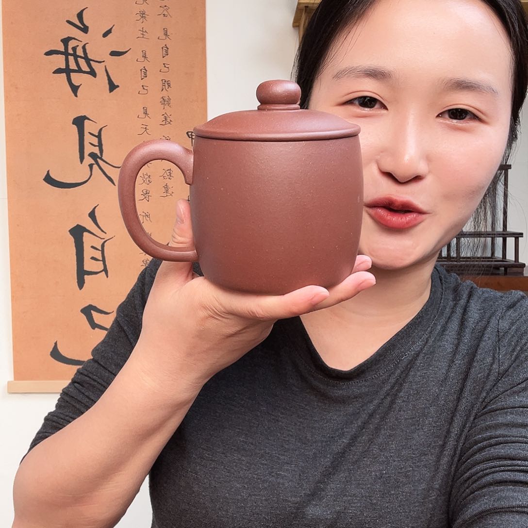 茶杯紫砂W*生微瑕紫砂盖杯底槽青