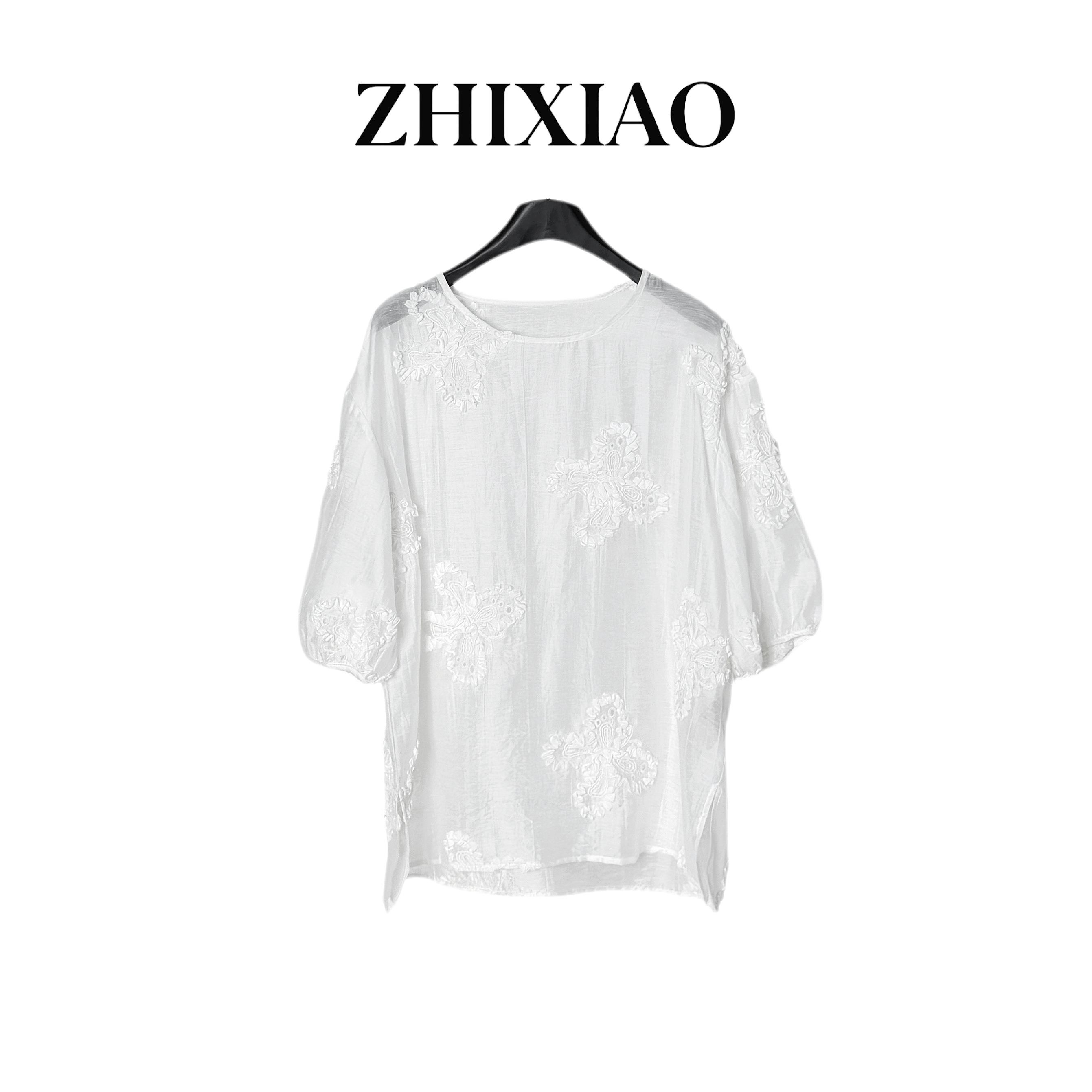 【ZHIXIAO】夏季新款：四叶花短袖上衣60423