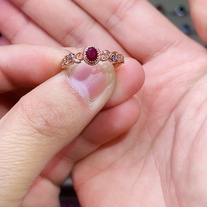 红宝石戒指银S925镶嵌