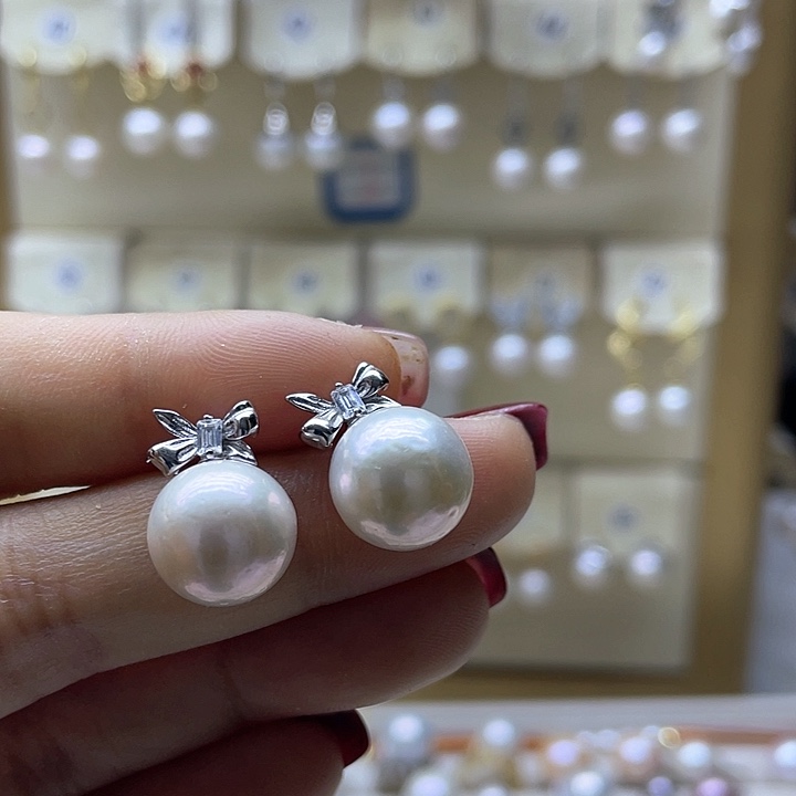 淡水珍珠耳饰银S925镶嵌