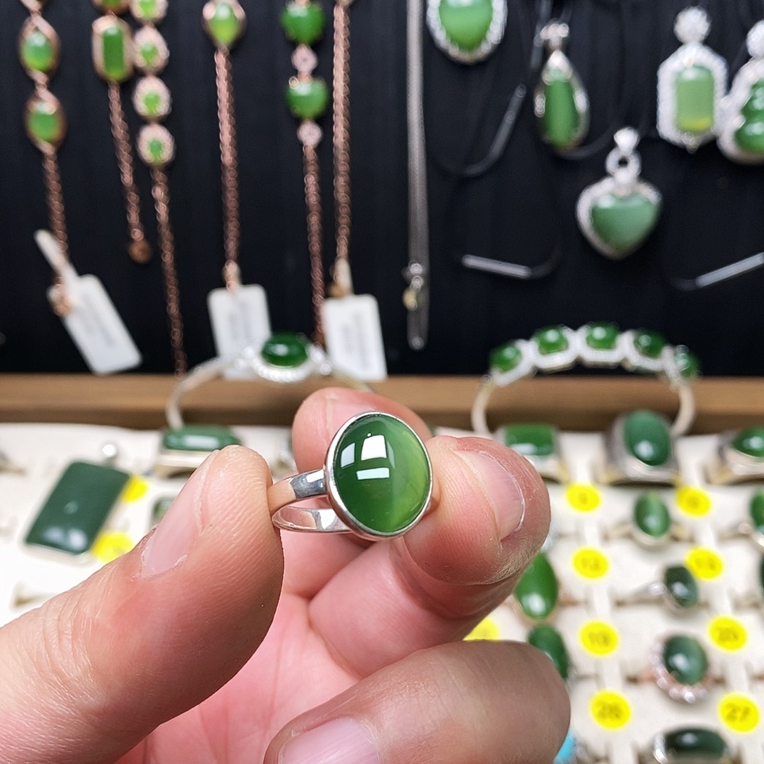 和田玉（碧玉）银S925镶嵌戒指