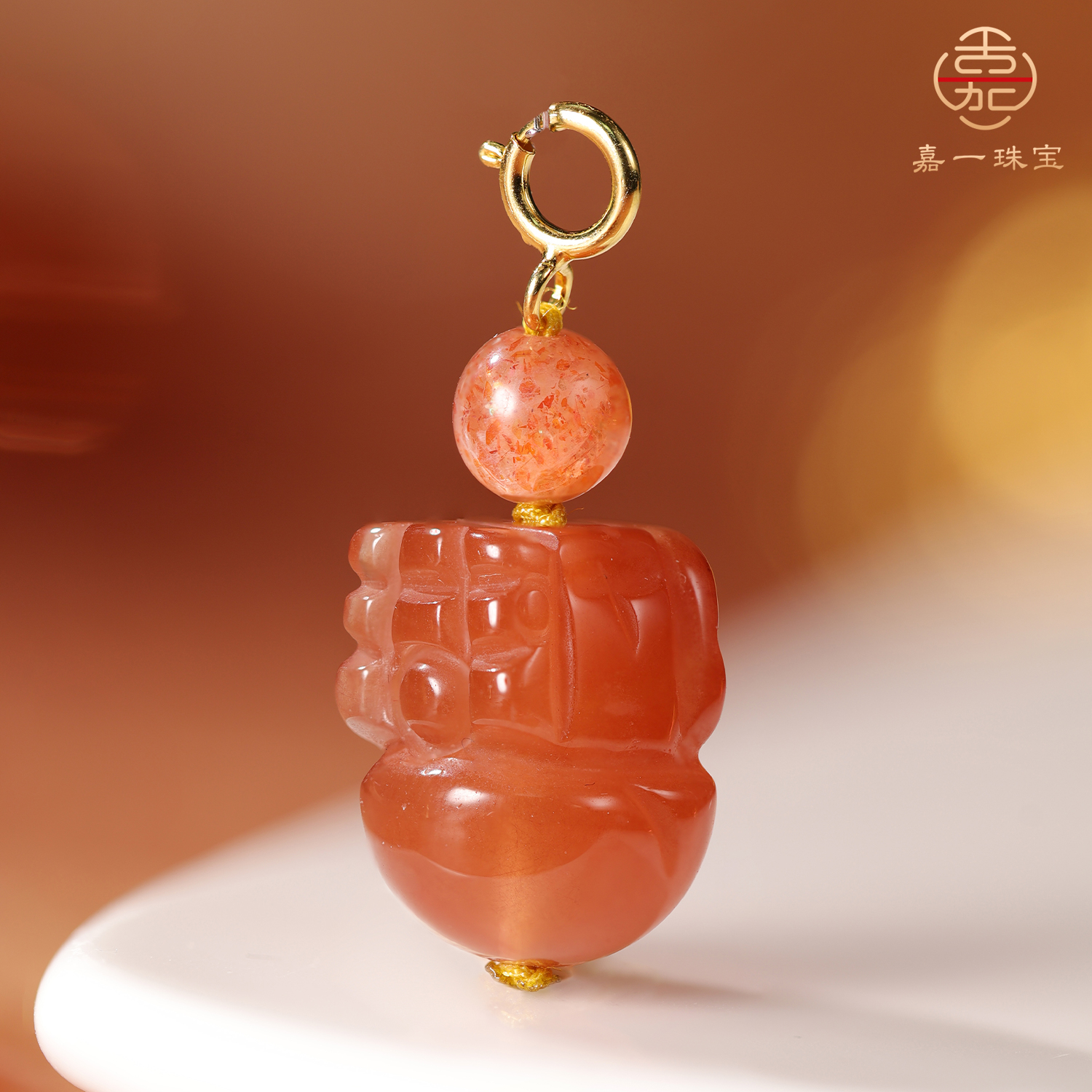 【嘉一昭愿】天然水晶红兔毛貔貅吊坠（不含链）CC0368