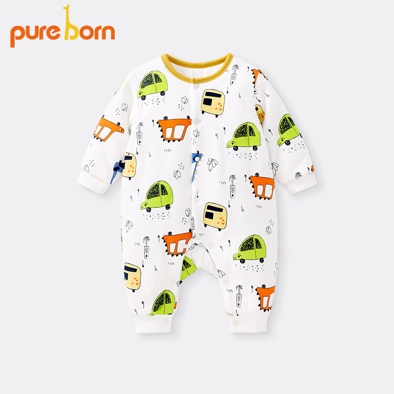 【夹棉款】博睿恩新生儿秋冬爬服哈衣婴童可爱风长袖连体衣纯棉A类