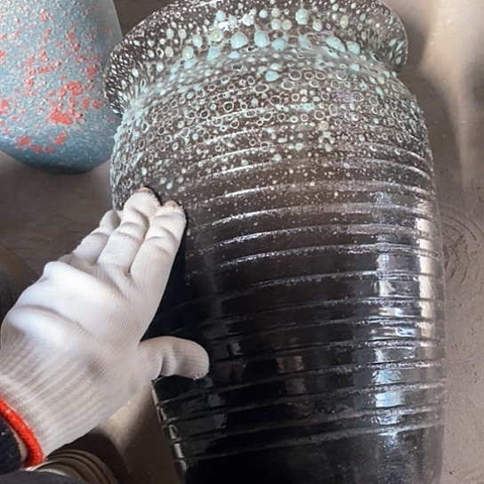 紫砂花盆口25高度36底裂绿