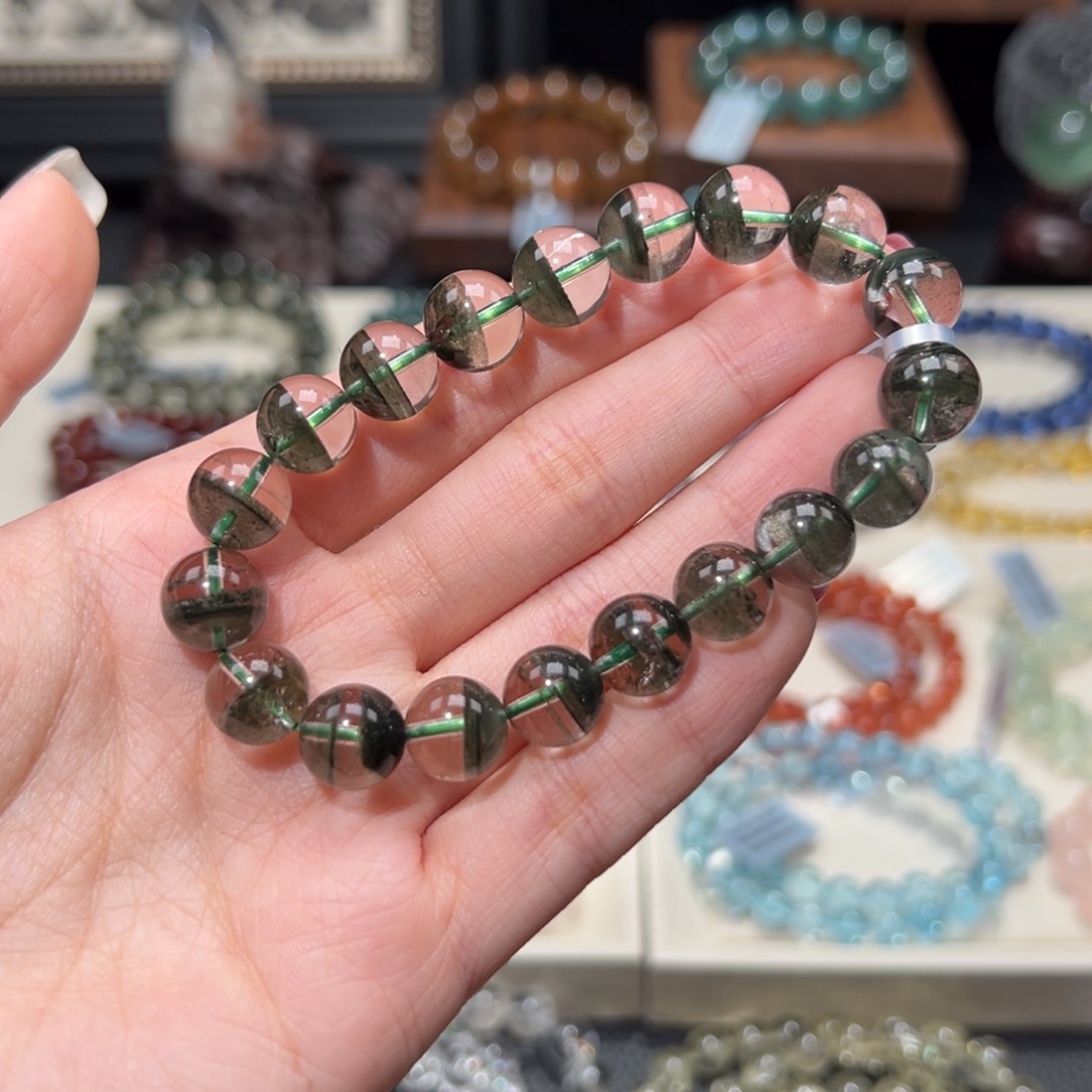 水晶手串未镶嵌10m收藏级聚宝盆巴西绿幽灵