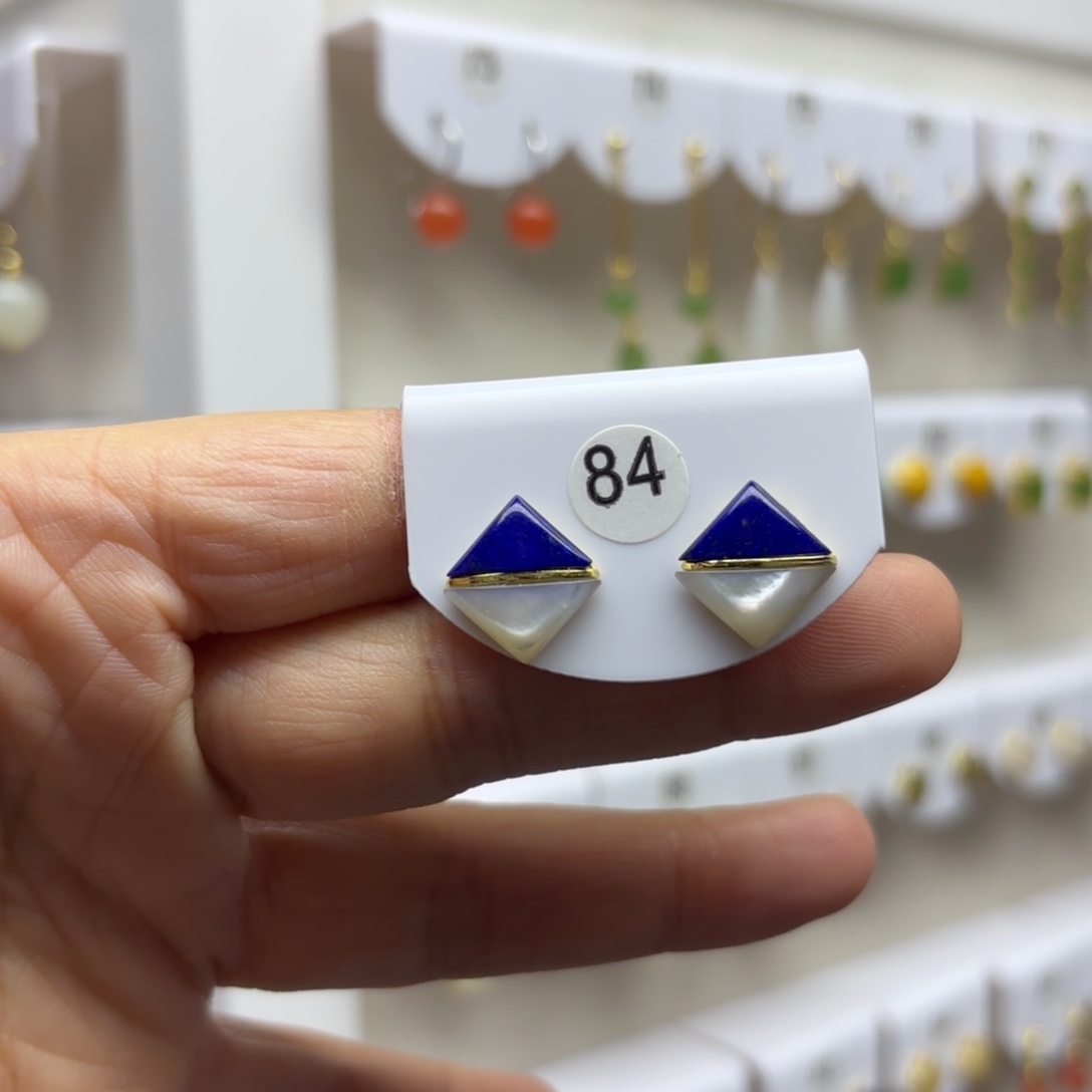 青金石银S925镶嵌耳饰