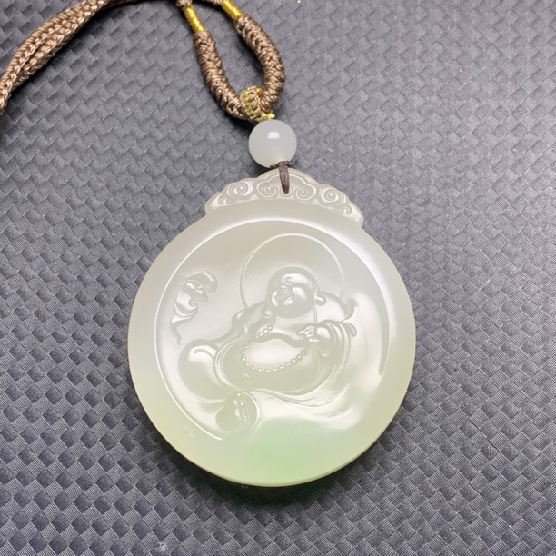 新品藕粉带翠圆佛吊坠