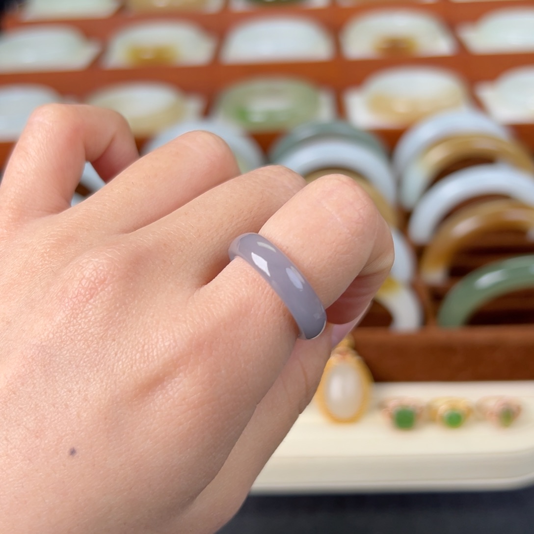 和田玉戒指未镶嵌和田玉冰烟紫戒圈