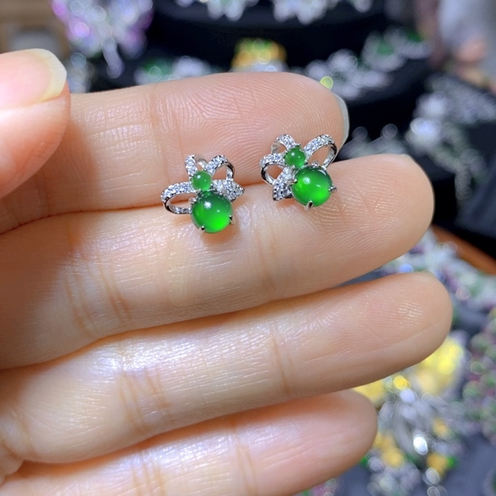 翡翠戒指银S925镶嵌天然翡翠