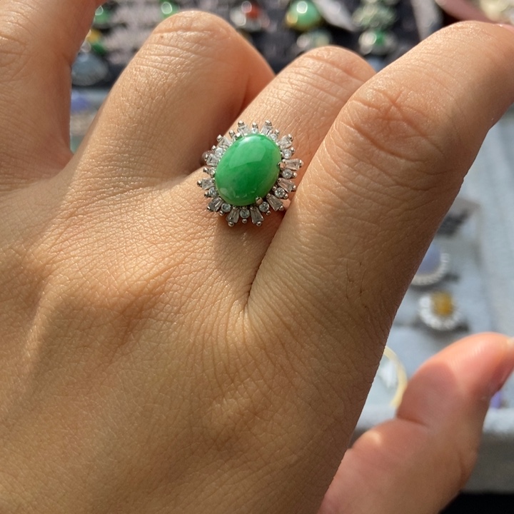 翡翠戒指银S925镶嵌戒指