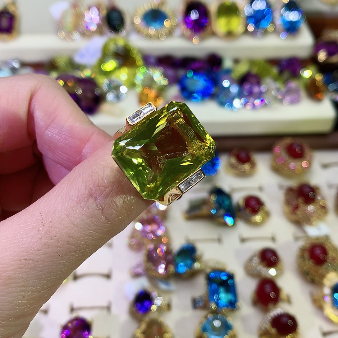 黄晶戒指银S925镀金镶嵌