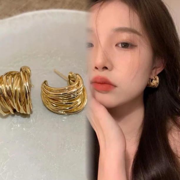 铜合金耳饰 高雅不规则缠绕轻奢时尚高级感C圈耳饰耳环 S45