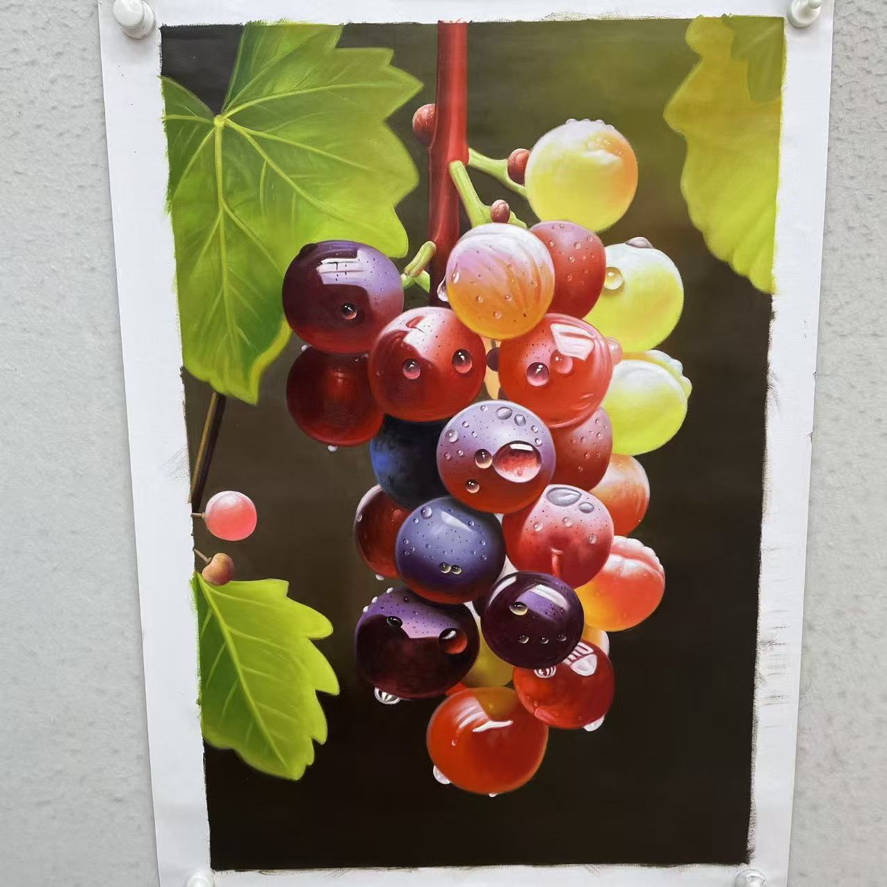 林彦新***水滴葡萄-约60*90厘米-手绘油画-麻布