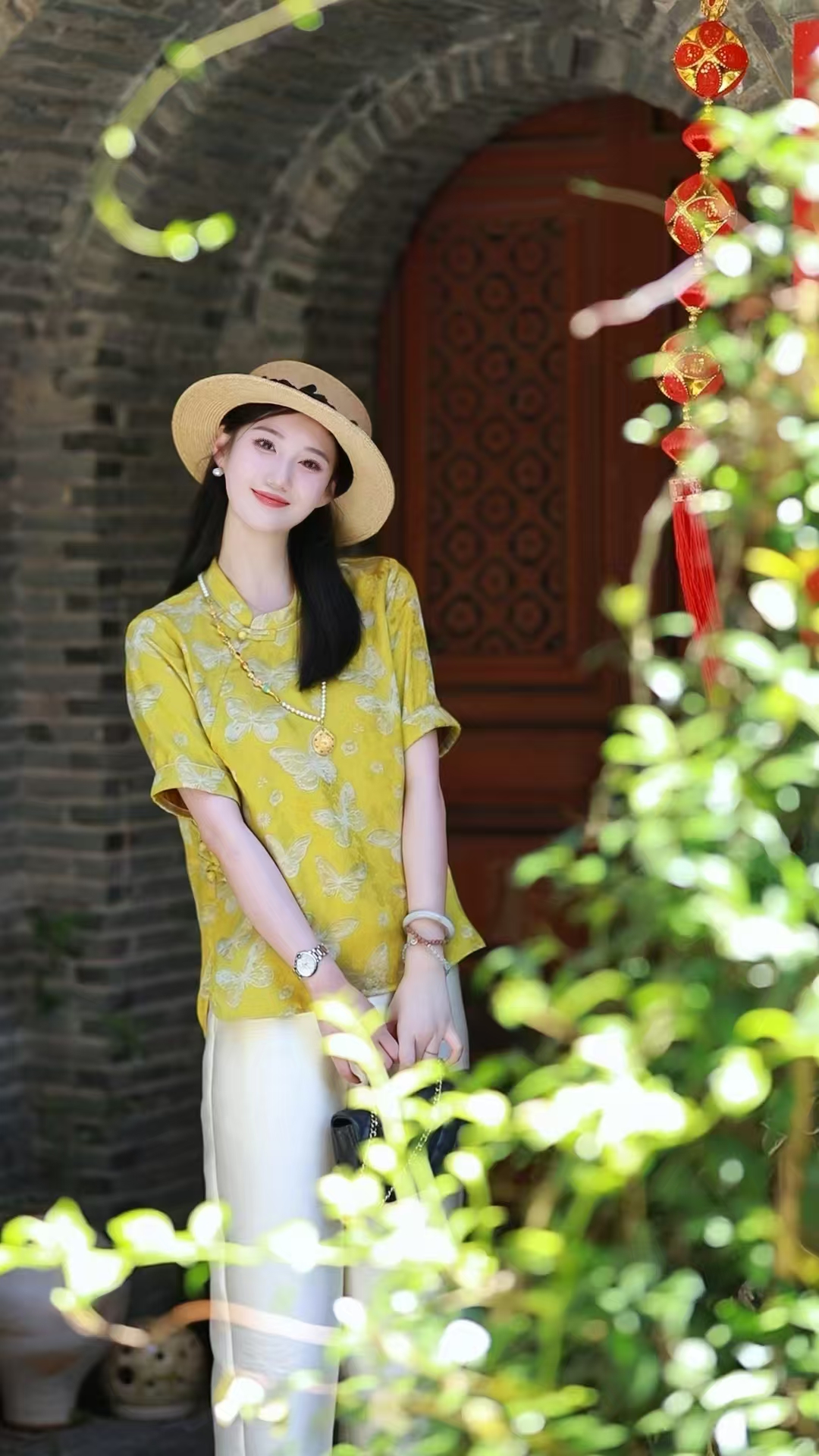 《ELFBOX》时尚夏季百搭复古宽松立领气质提花衬衫5354