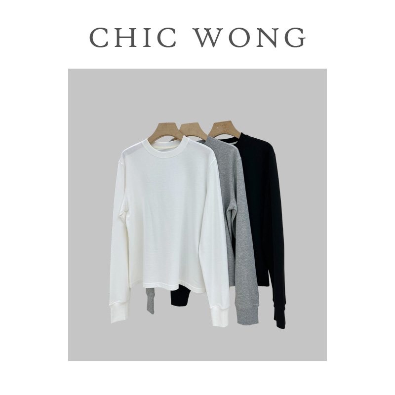 百搭针织海岛棉圆领宽松长袖三色卫衣T恤YS2501087