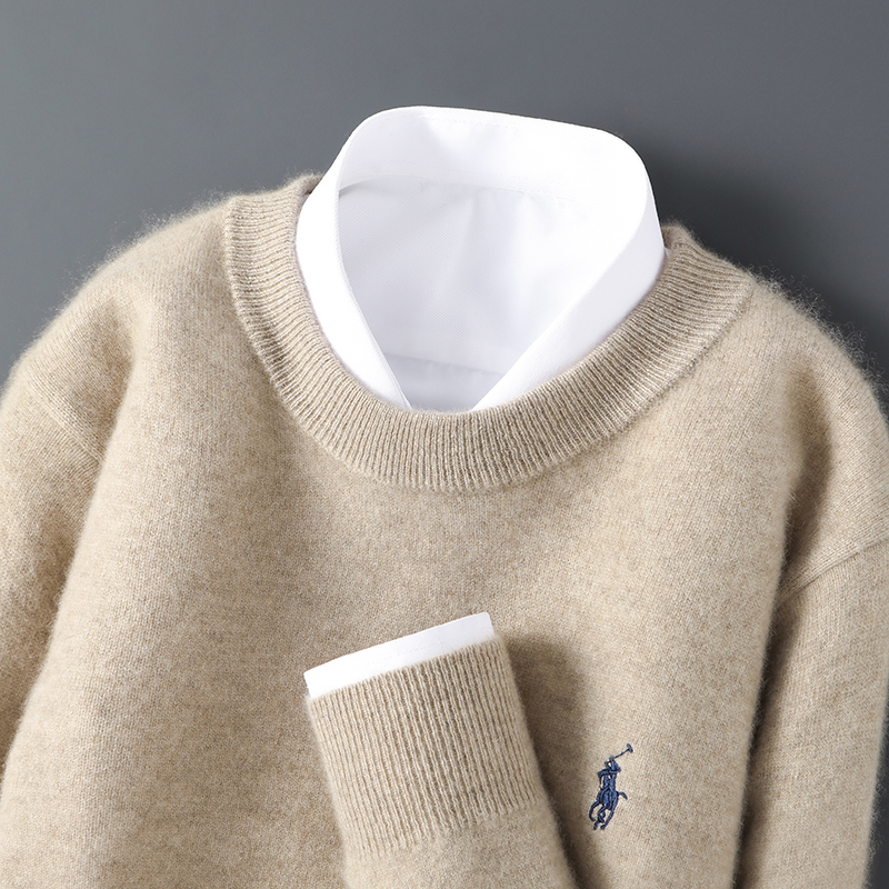 霸气侧漏！刺绣新款100羊绒衫男士圆领加厚保暖针织打底简约百搭