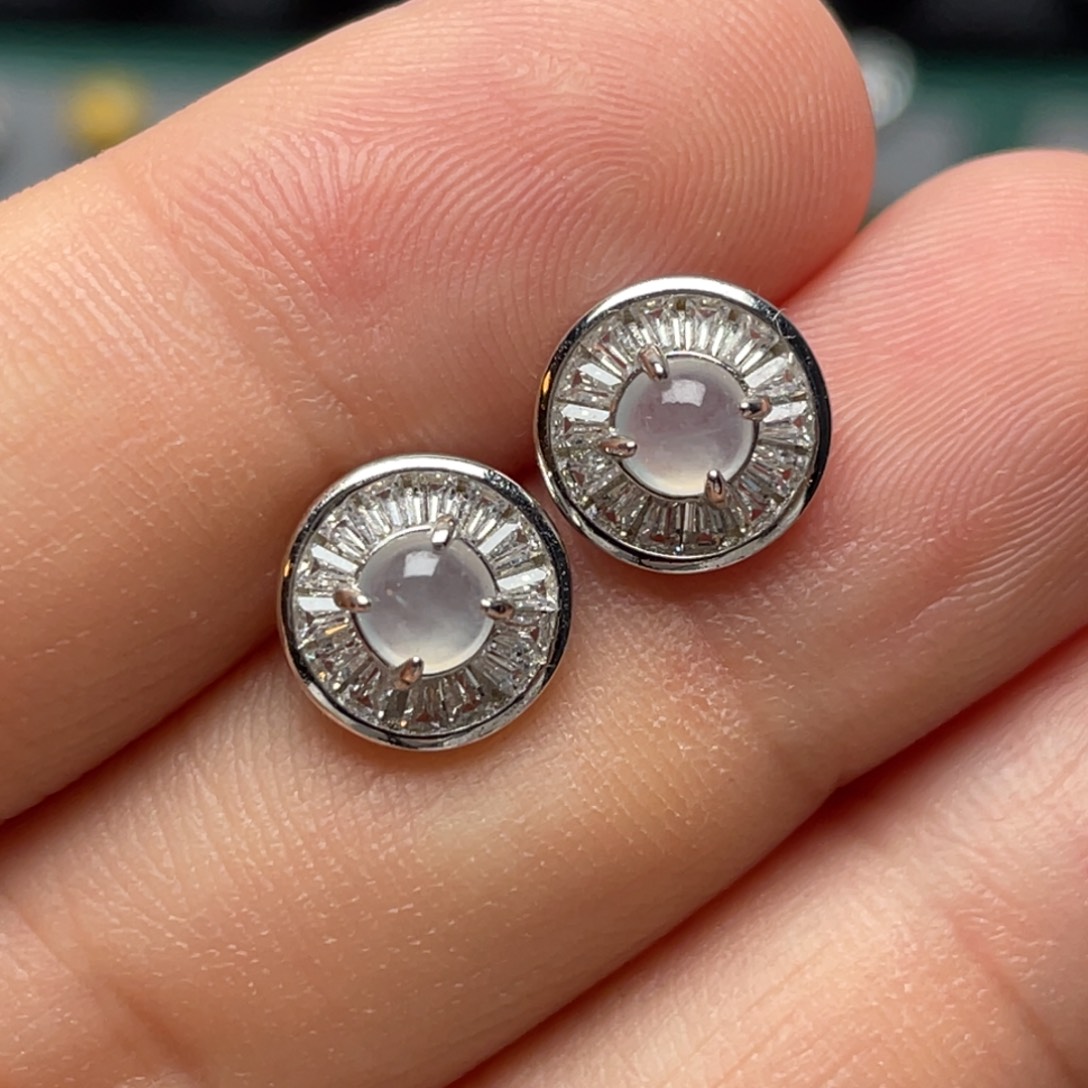 翡翠银S925镶嵌耳饰纯天然缅甸翡翠