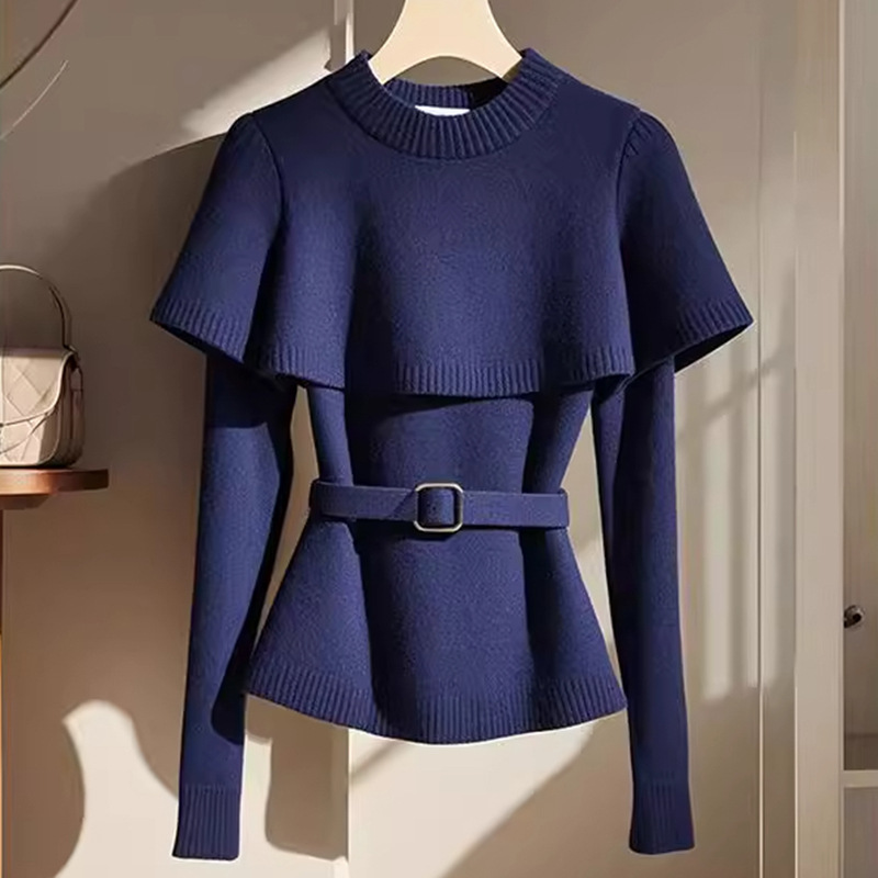 美拉蓝穿搭软糯披肩斗篷针织毛衣女2024新款入秋韩系穿搭chic上衣