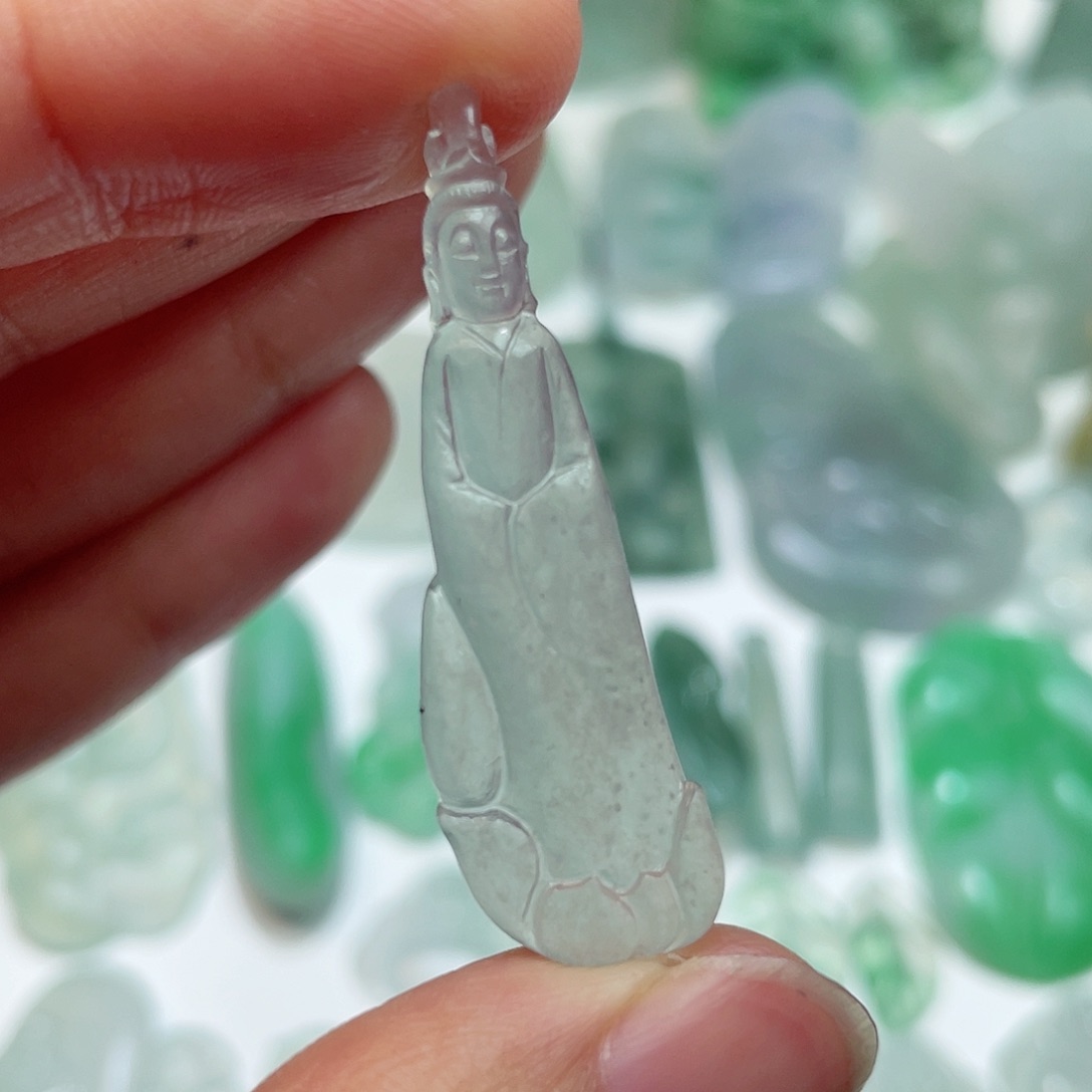 定制翡翠未镶嵌高冰雪花棉观音