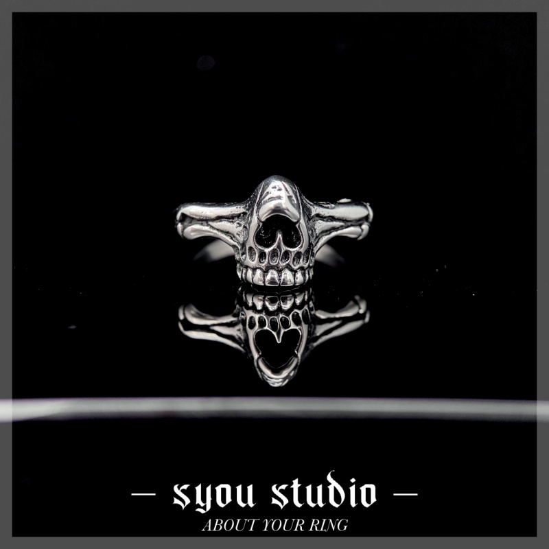 钛钢戒指 Syou个性骷髅下颚手工钛钢戒指指环欧美朋克小众饰品男