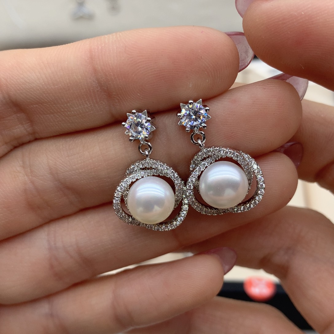 合金淡水珍珠耳饰