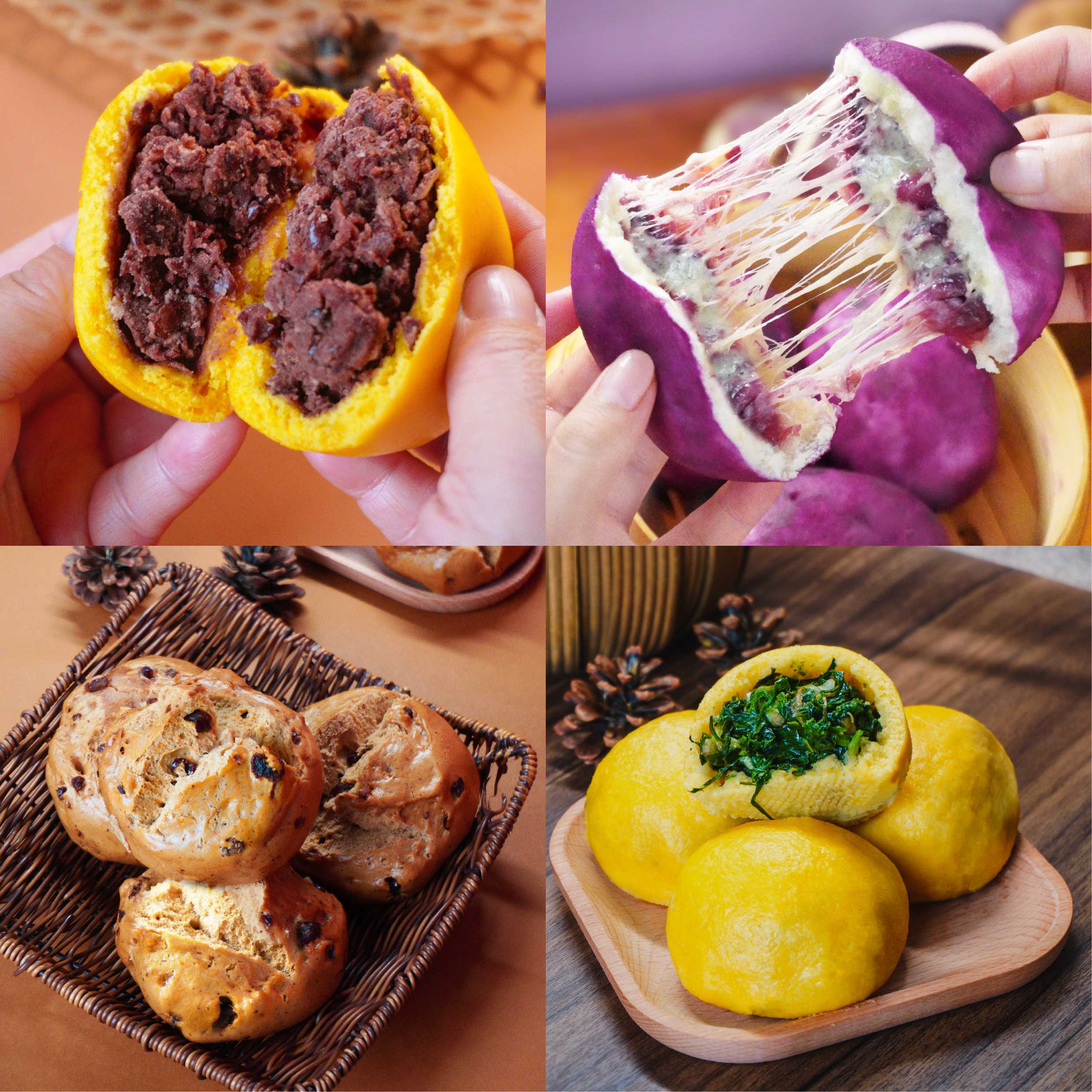 山东特色面点混合装共18个南瓜红豆包紫薯包菜团子红糖红枣馒头