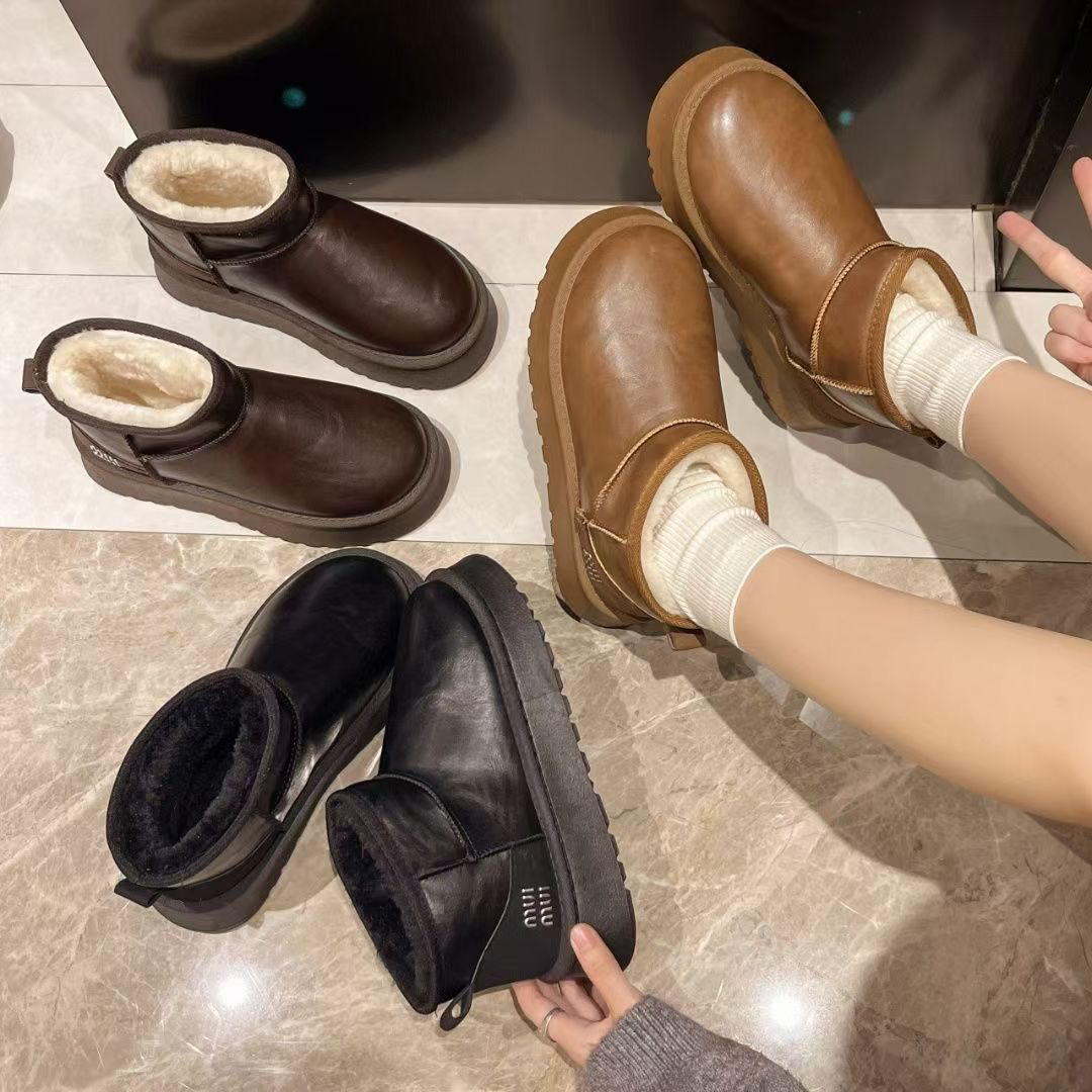 加绒防水保暖防滑平底棉鞋时尚雪地靴短筒雪地靴冬季