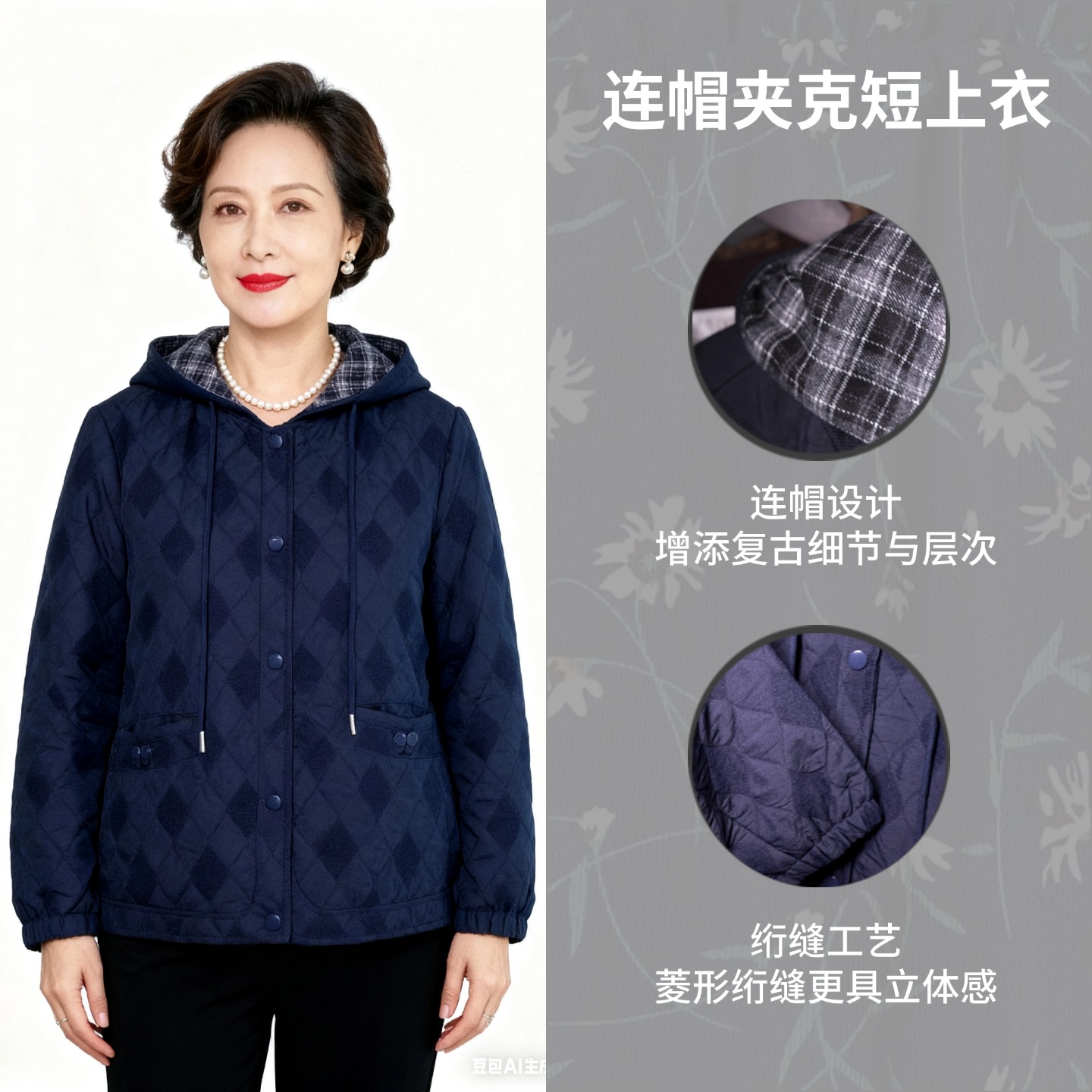 妈妈装秋装连帽外套中老年气质女装新款时尚休闲保暖