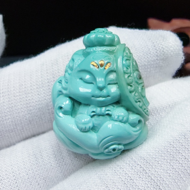 【伟伟鉴定】天然原矿绿松石 高瓷 玉化 精工九尾狐 吊坠 23×18×12