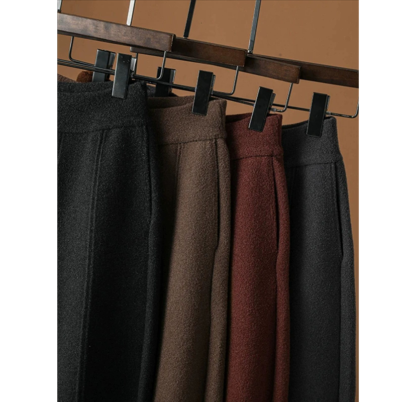 高腰毛呢阔腿裤女2025春季欧货休闲奶奶裤大码宽松弯镰刀香蕉裤子