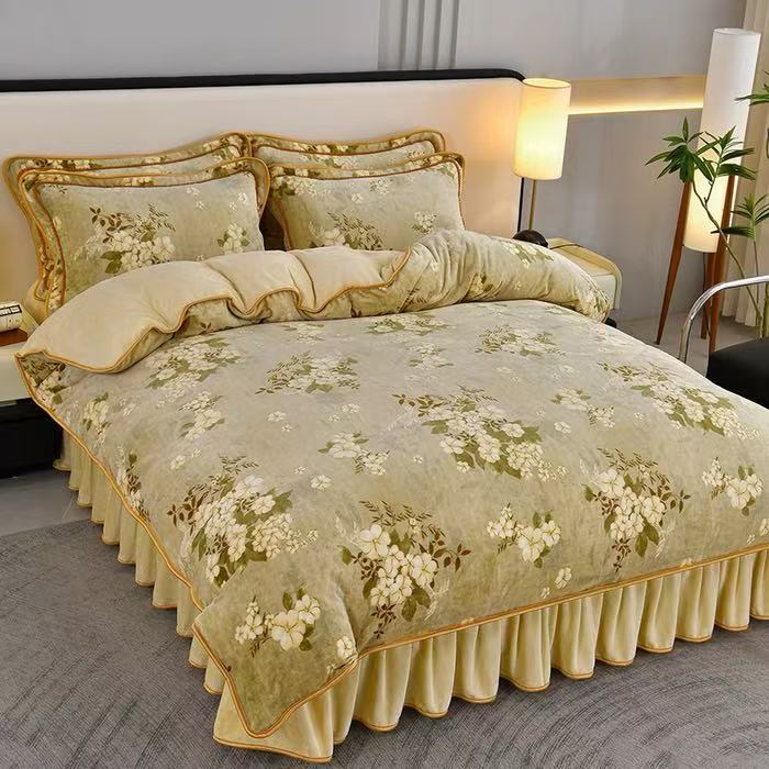 【EK249】2025加厚款8斤牛奶绒四件套 柔软透气舒适-花枝如梦