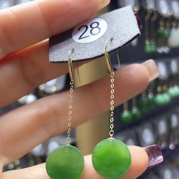 和田玉耳饰18K金镶嵌