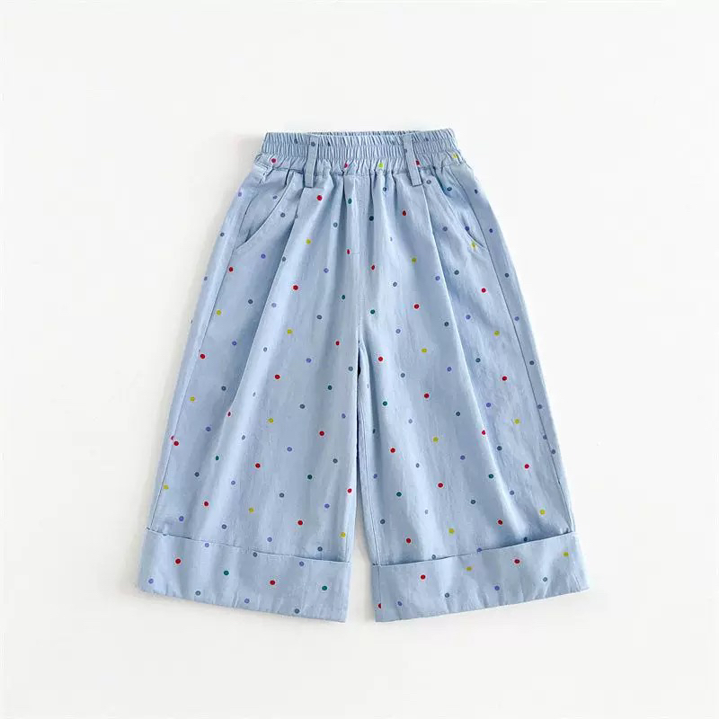 女童春秋2025新款波点直筒休闲裤