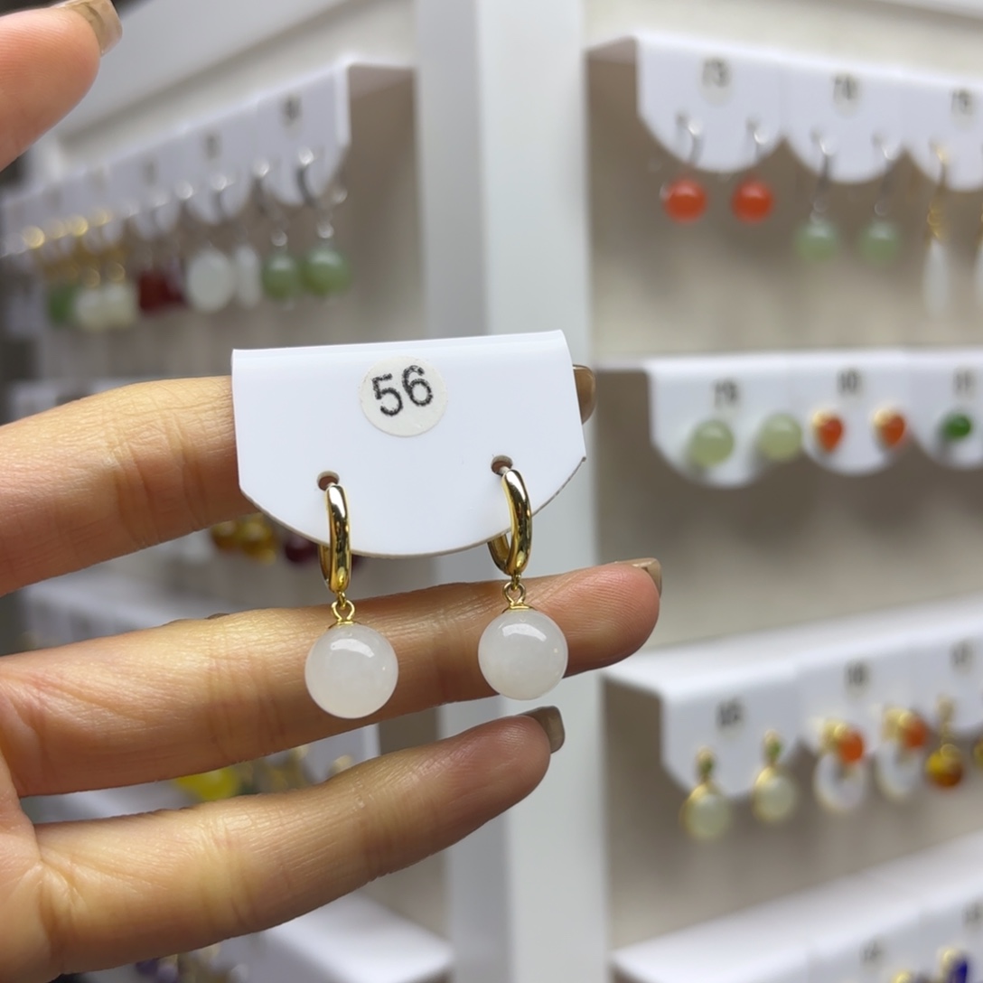 和田玉银S925镶嵌耳饰