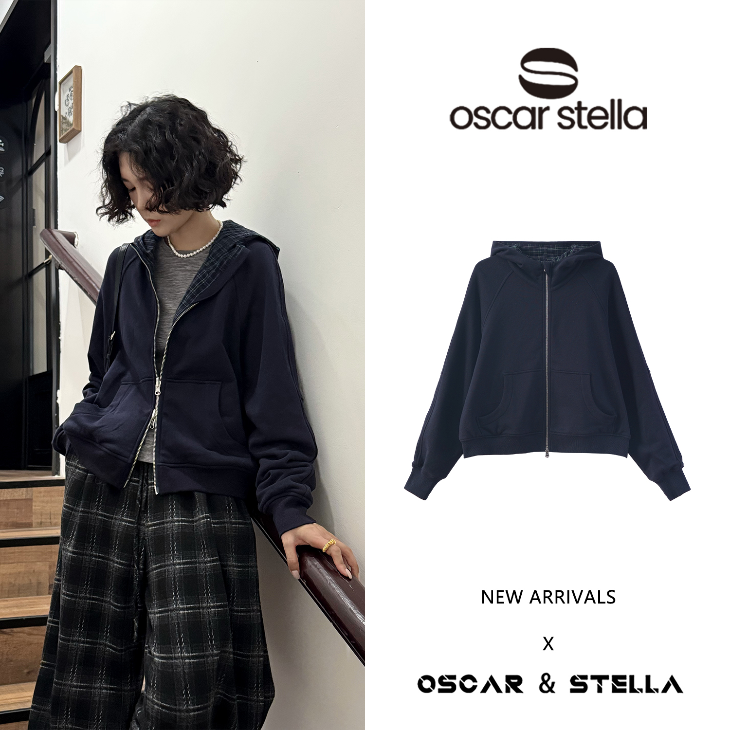 o&s【东风破】新款连帽休闲两面穿卫衣外套292-3042