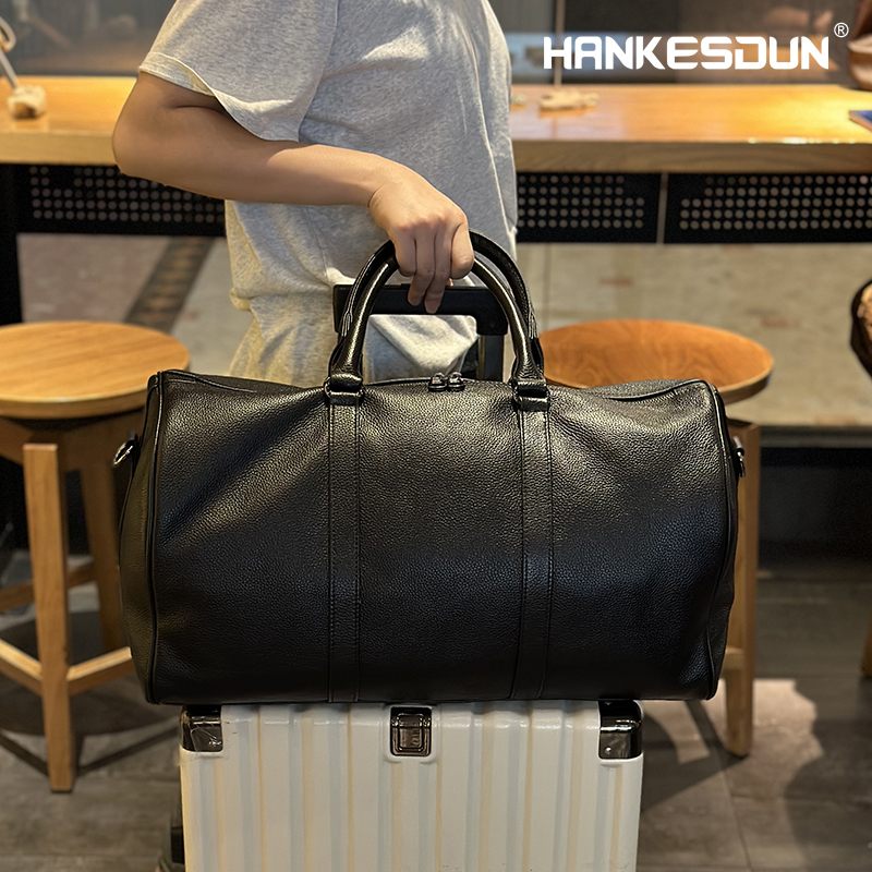 HANKESDUN【原创H1】进口高定头层牛皮旅行袋男女同款登机包健身包