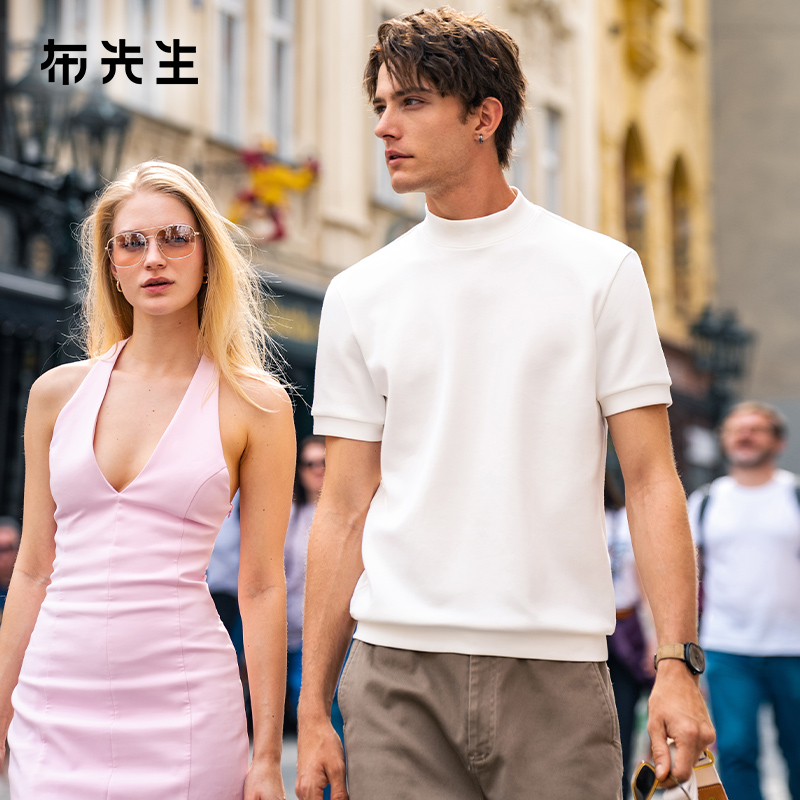 【热胆】布先生半高领男士短袖打底衫初秋加厚内搭t恤衫KT15766