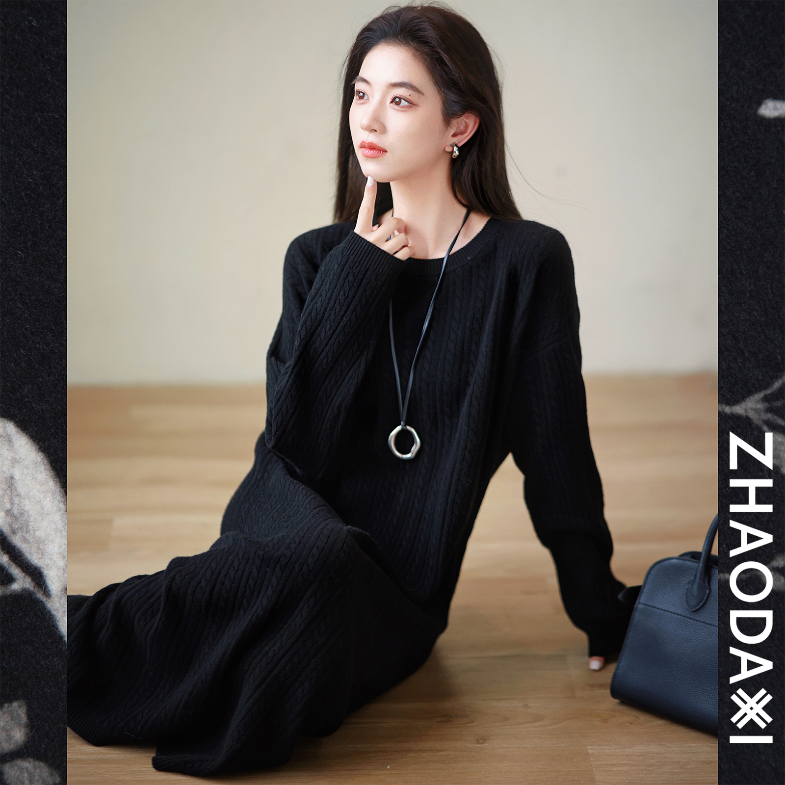 【赵大喜】巴黎之夜/针织连衣裙 | 100羊毛/绞花工艺