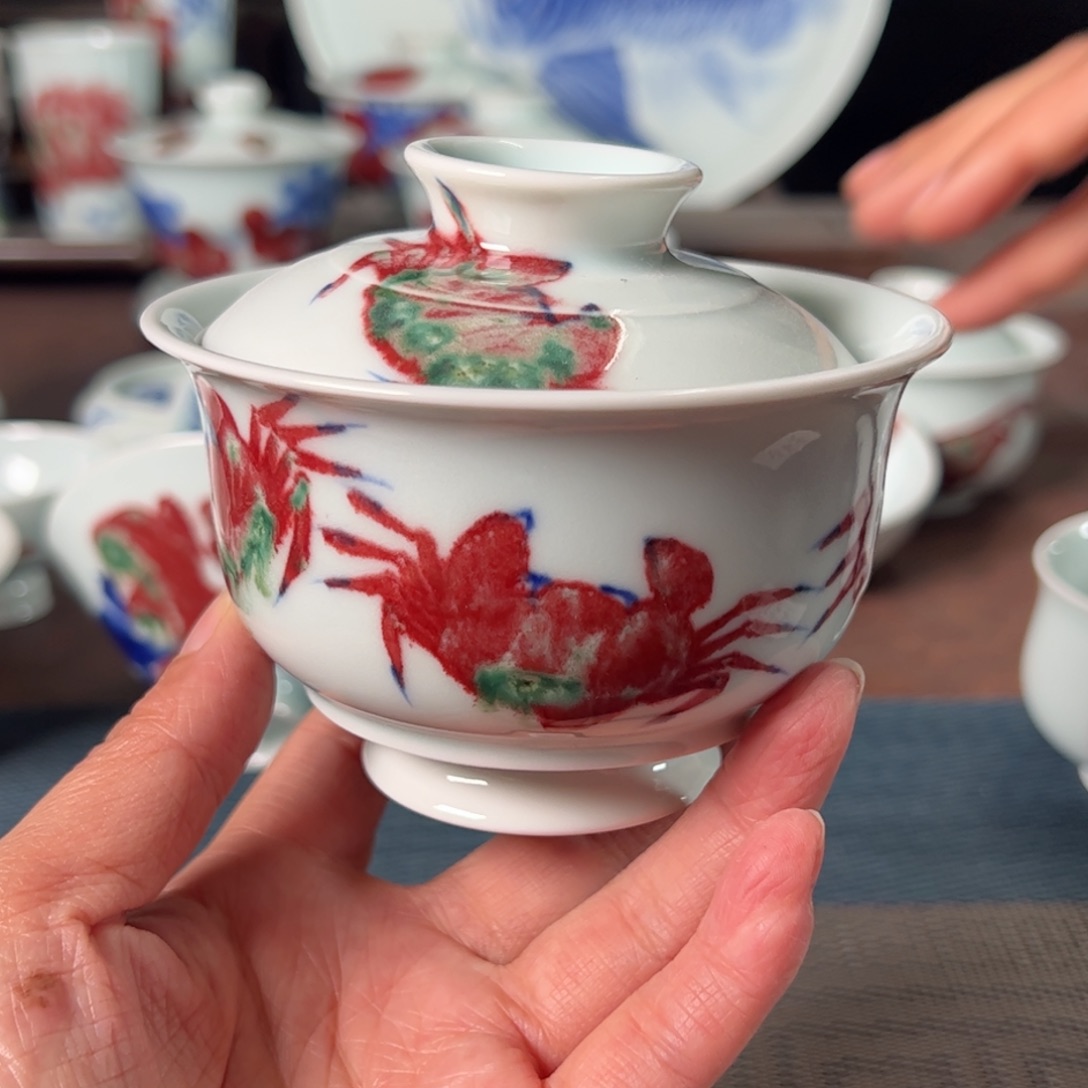 杯原矿青花釉里红瓷器