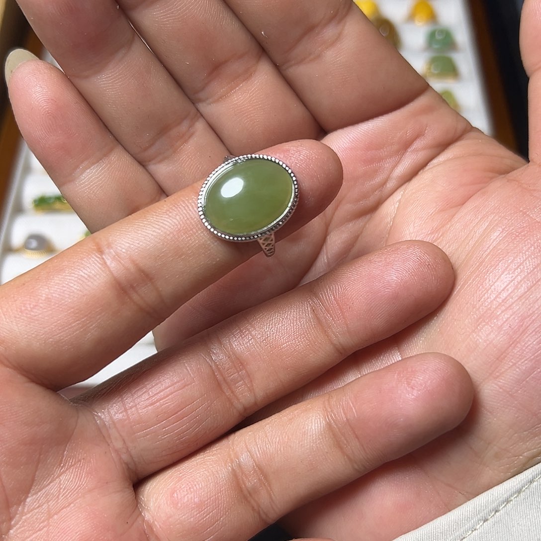 和田玉银S925镶嵌戒指
