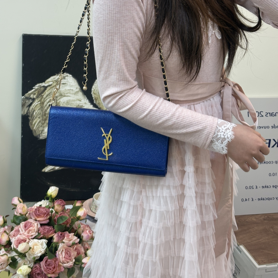 95新 YSL/圣罗兰 95新 蓝金手拿包可搭链条