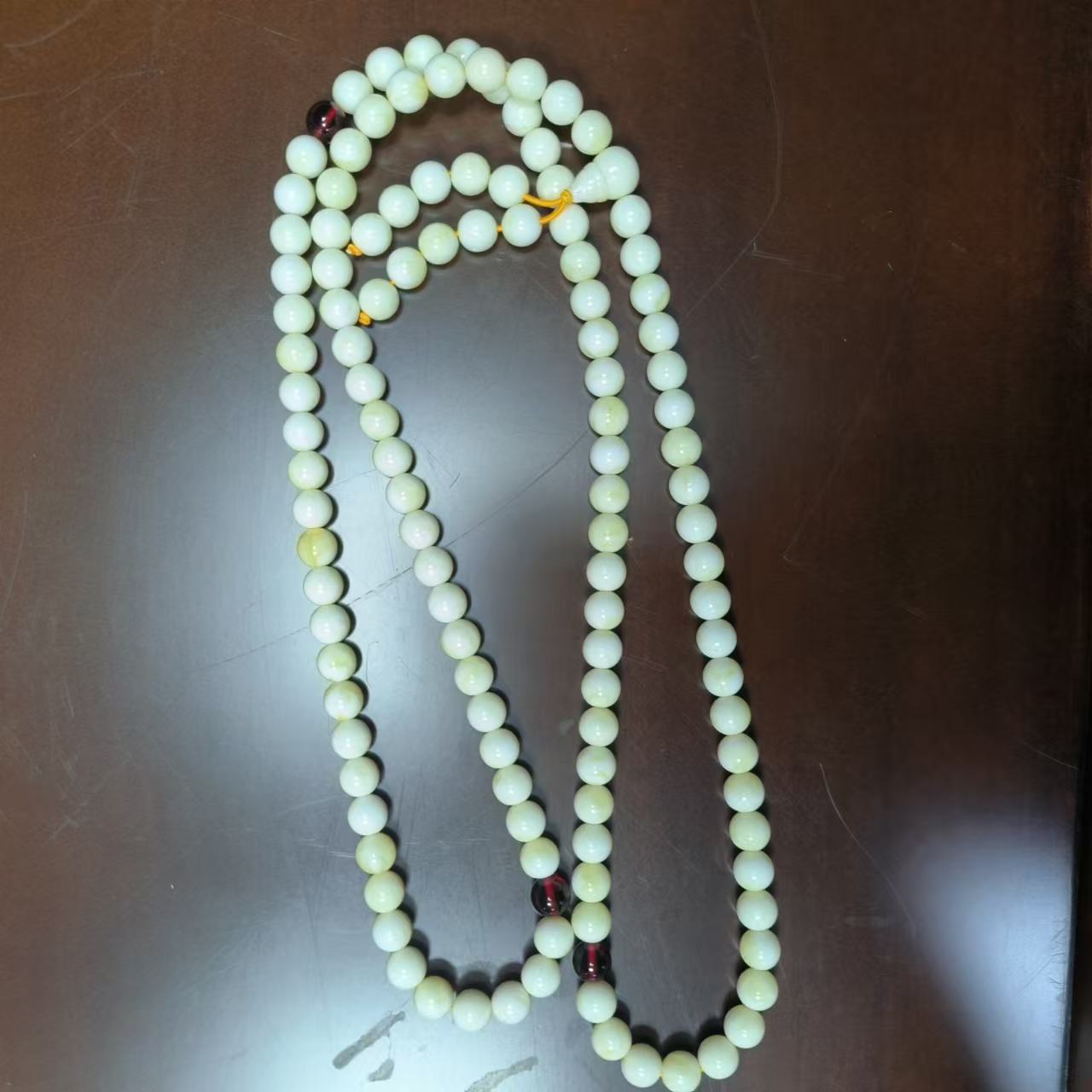 NY045 精品瓷白虎皮琥珀蜜蜡108颗手串（无礼盒）
