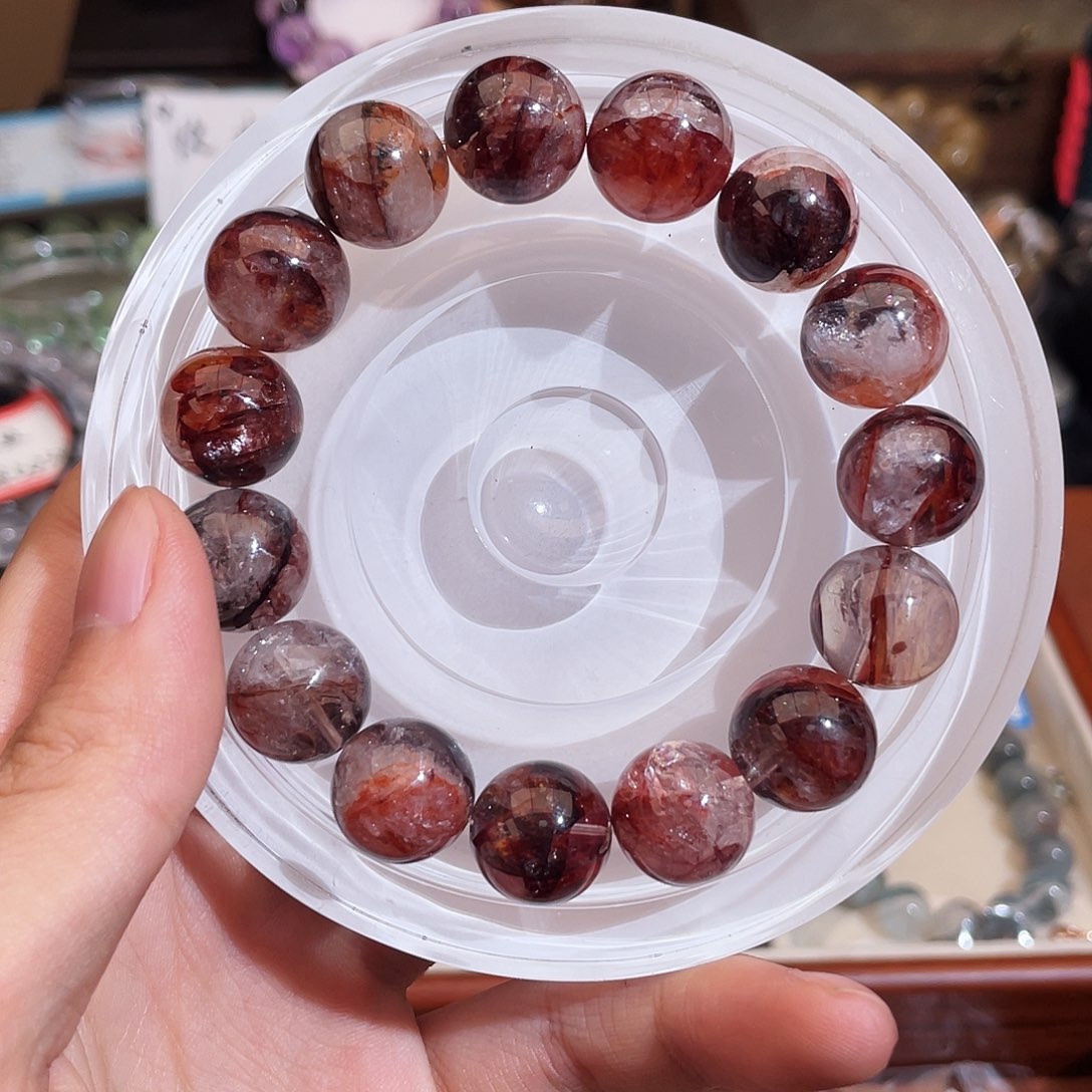 手串水晶未镶嵌电光牛血红胶花15m