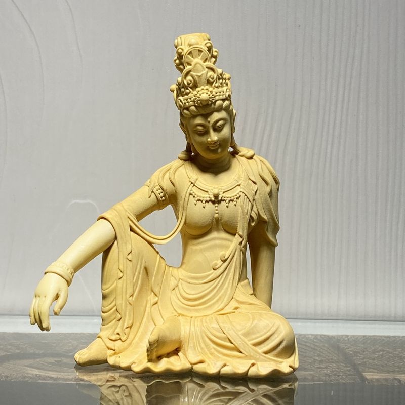 黄杨木雕自在观音菩萨佛像实木质摆件家居饰品