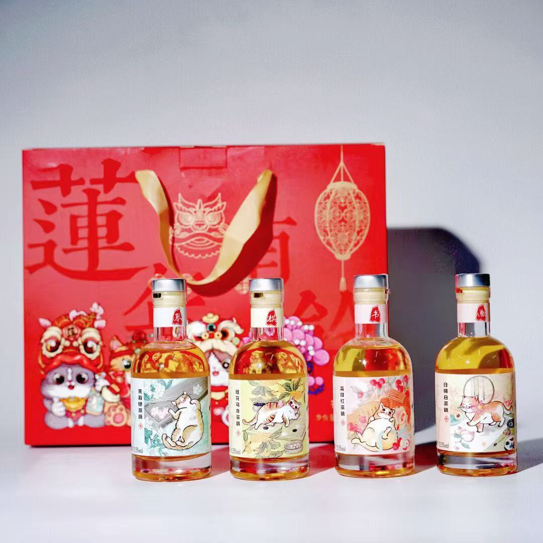 莲洲 喵喵食酒礼盒套装 200ml*4 瓶  口味随机 保质期至26年6月