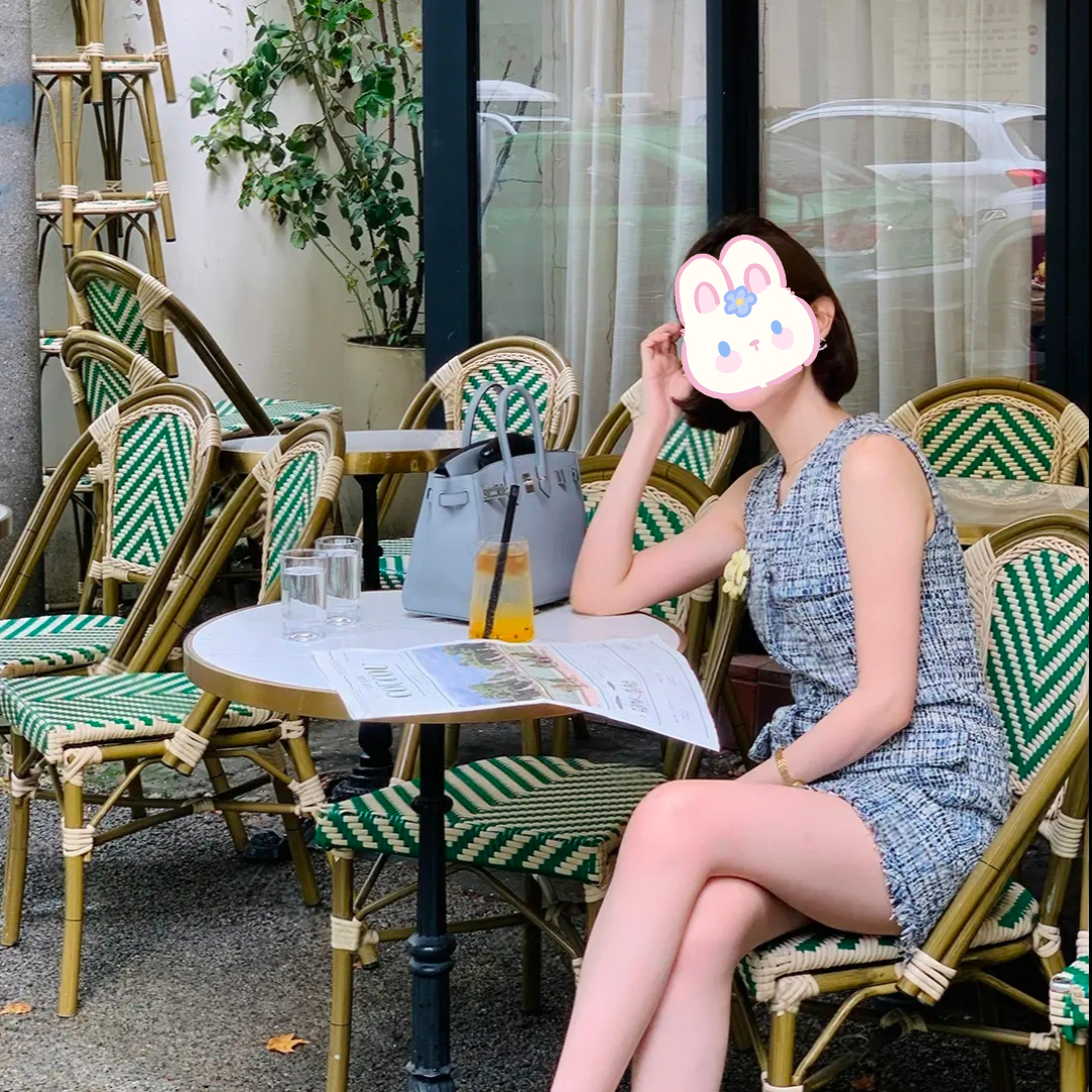 棉混纺御姐优雅轻奢感风流苏编织粗花呢小香无袖连衣裙w1792t1