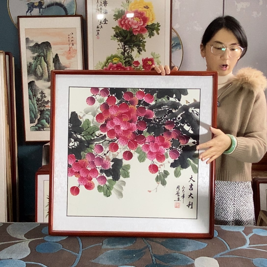 国画手写手绘带框包邮国画作品62✖️62