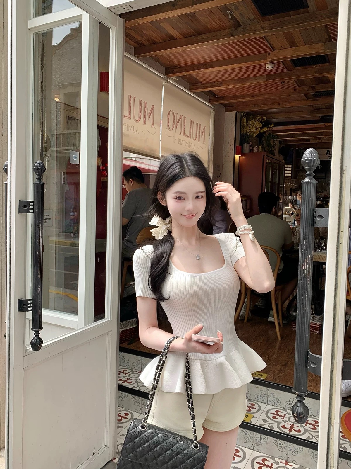 【人鱼初恋】时尚韩系百搭设计感气质大U领针织短袖女打底夏季显瘦