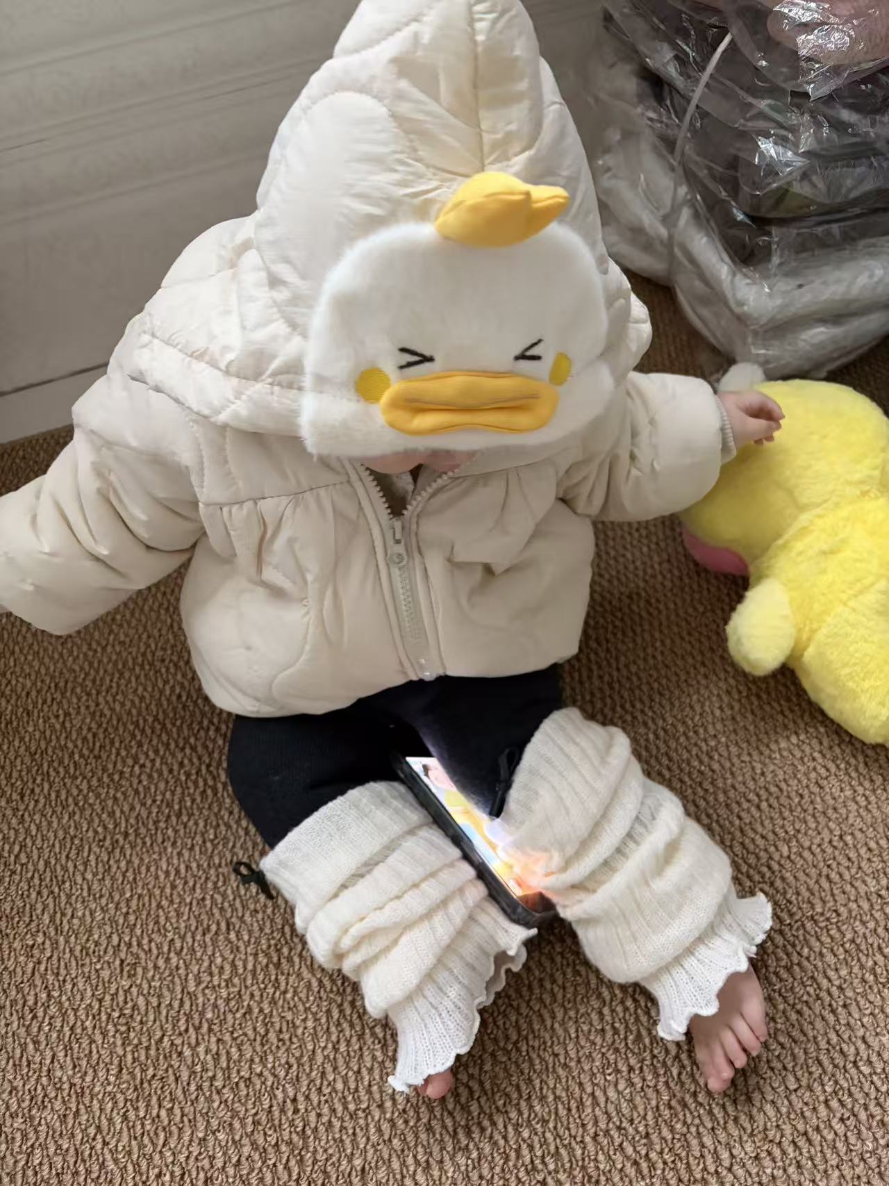 连帽厚款加厚款卡通动漫棉服棉袄宝宝白色连体衣保暖秋冬儿童冬季